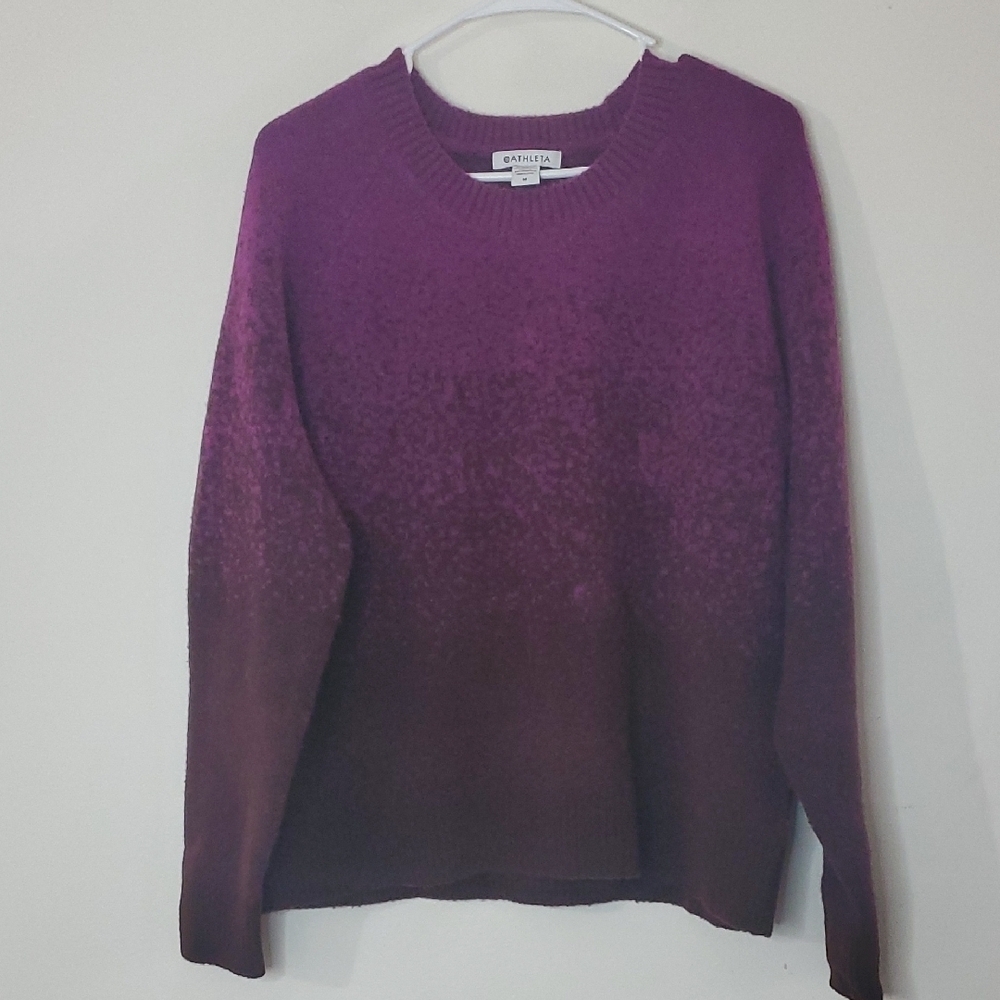 Athleta Jacquard Sweater Size Medium Merino Wool Purple Burgundy Soft Cozy